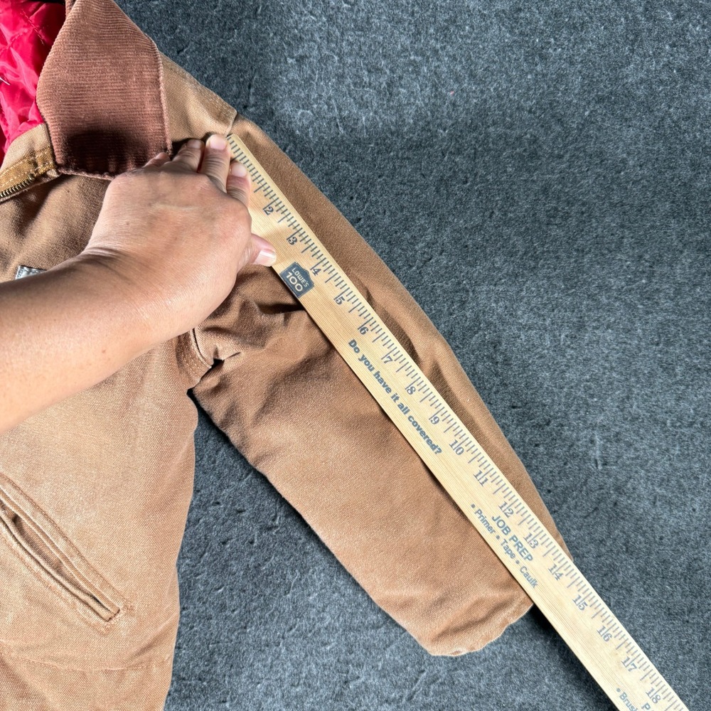 Vintage Carhartt Y04 Detroit Jacket Youth 8 Brown Duck Red Quilt Lined Distress - Picture 10 of 10